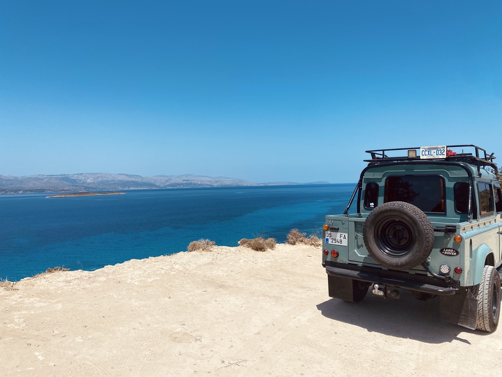 land rover defender 110 with sea view