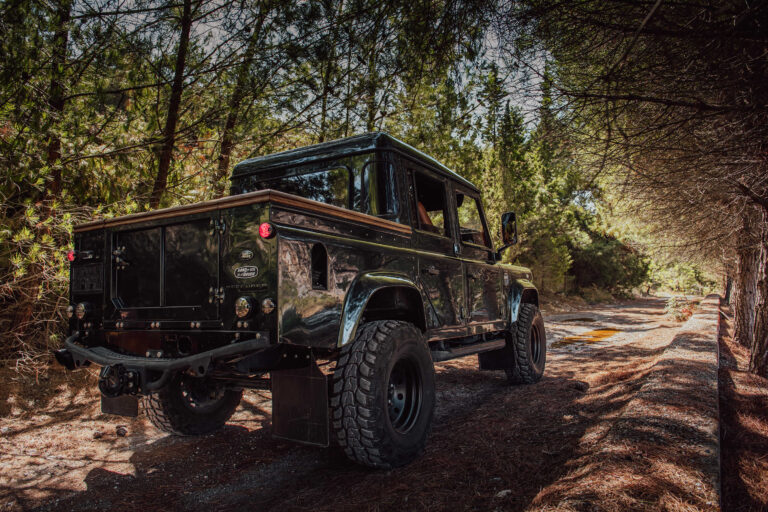 british racing green defender 110 back view