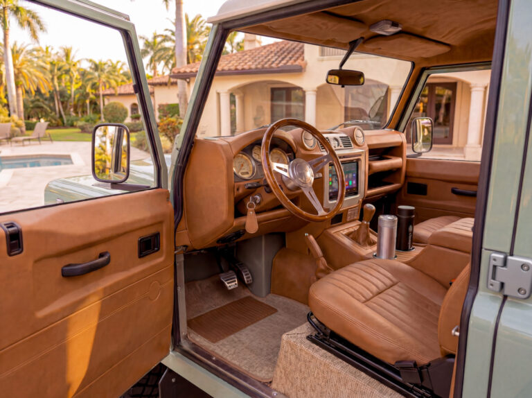 Driver side door Interior of restored Land Rover Defender Miami build