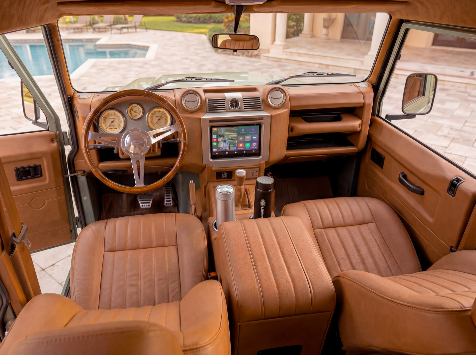 Interior of restored Land Rover Defender Miami build